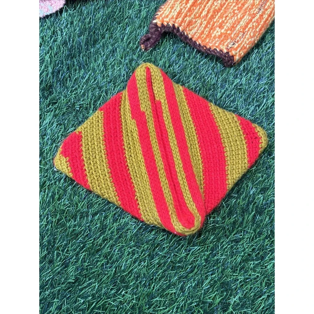 Vintage 70s Knit Pot Holders Doilies Set Lot 4 Retro Handmade Boho